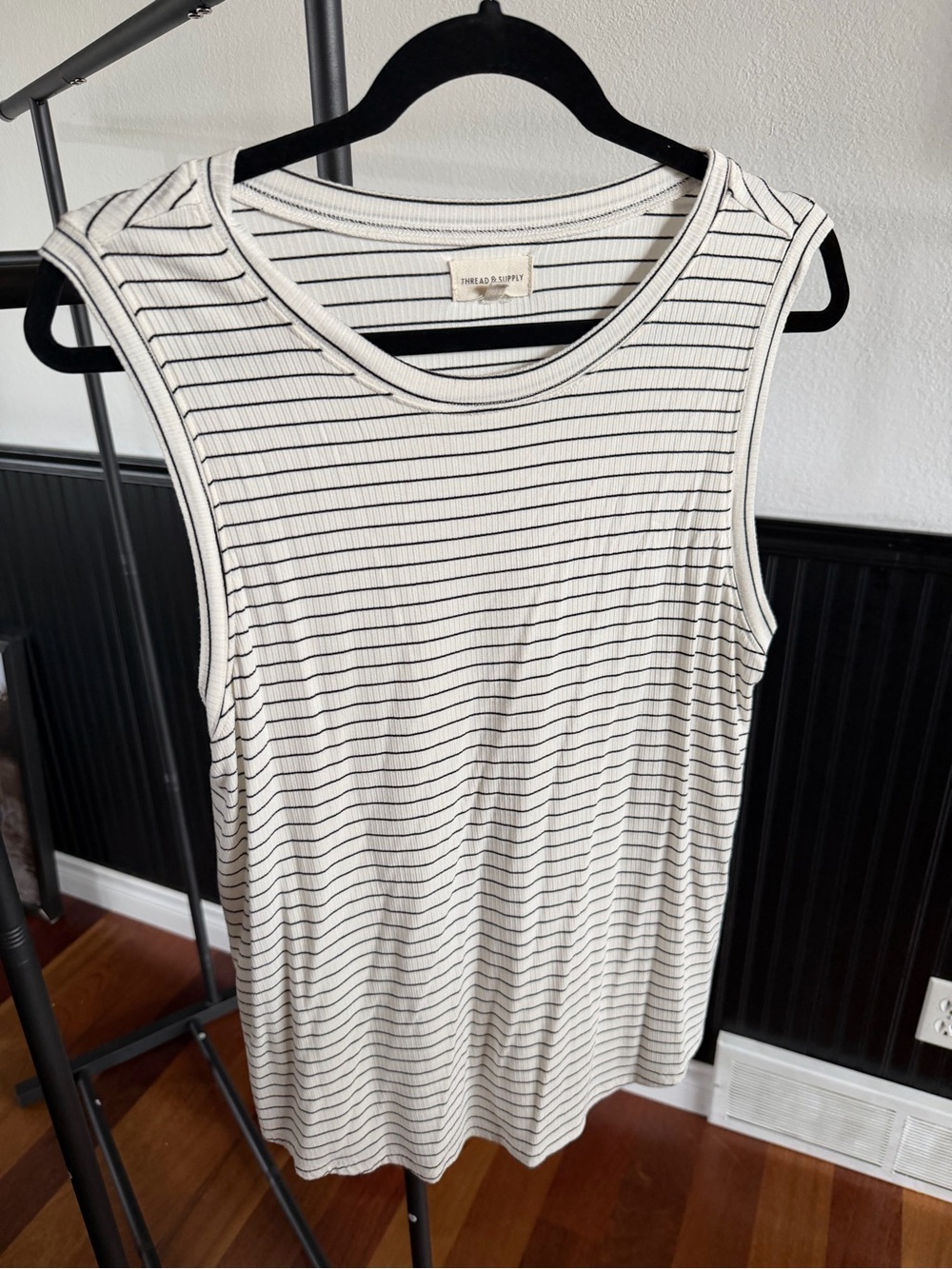 Thread & Supply Cream Tank with Black Stripes